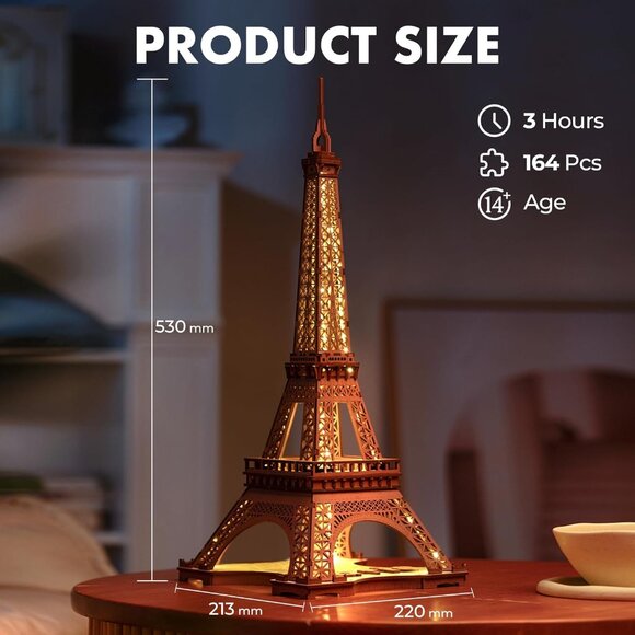 🆕 Wooden Eiffel Tower Craft Kit Model Building LED Light Architecture Toy Set - Picture 3 of 9